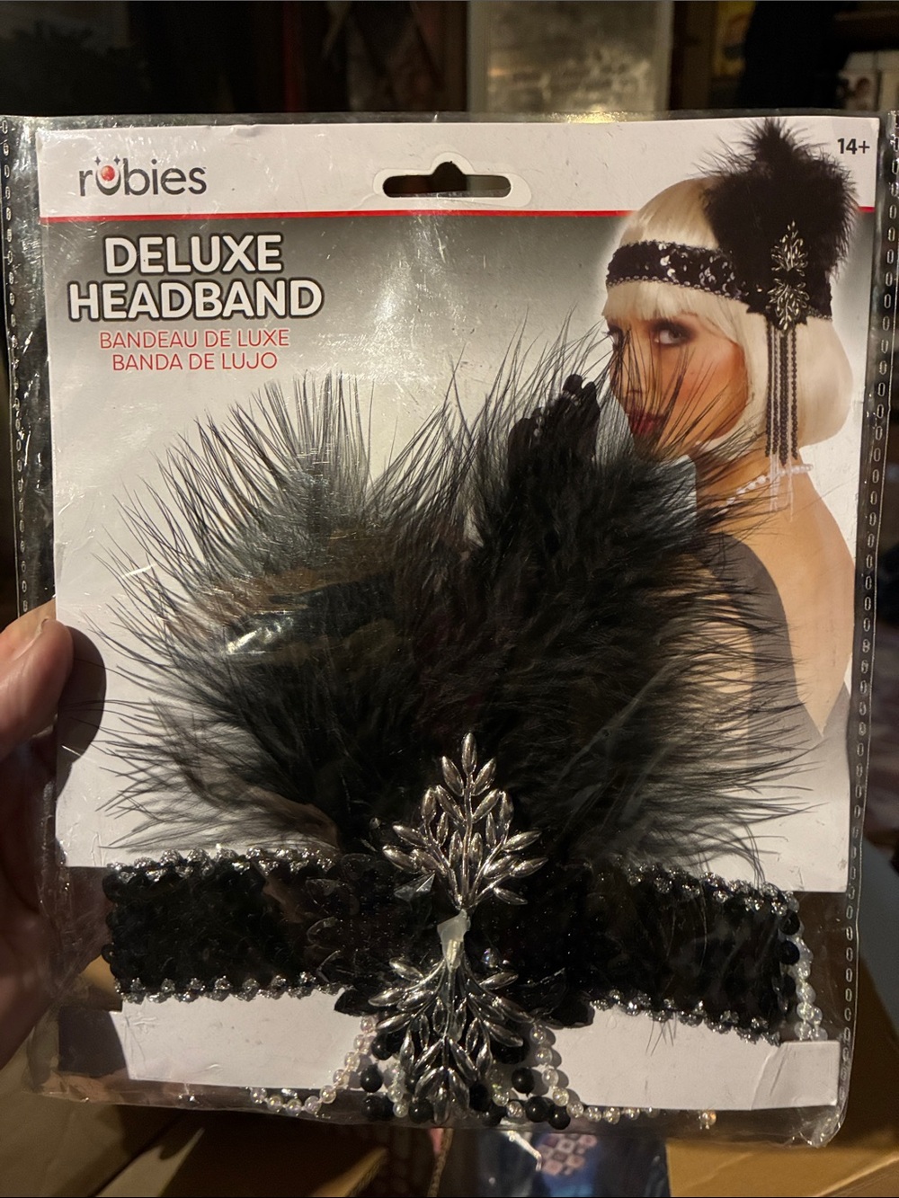Rubie's Black Feather Deluxe Headband with Silver Leaf Accent